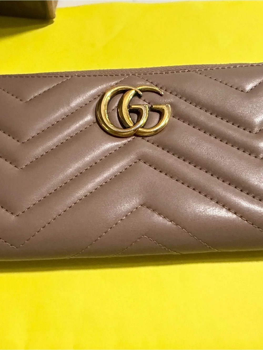 Gucci Taupe Chevron Quilted Continental Wallet with Gold GG